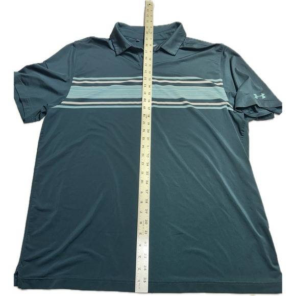 Under Armour Heat Gear Polo Shirt Men 2XL Golf Loose Fit Stretch Teal Green Logo - Picture 4 of 5